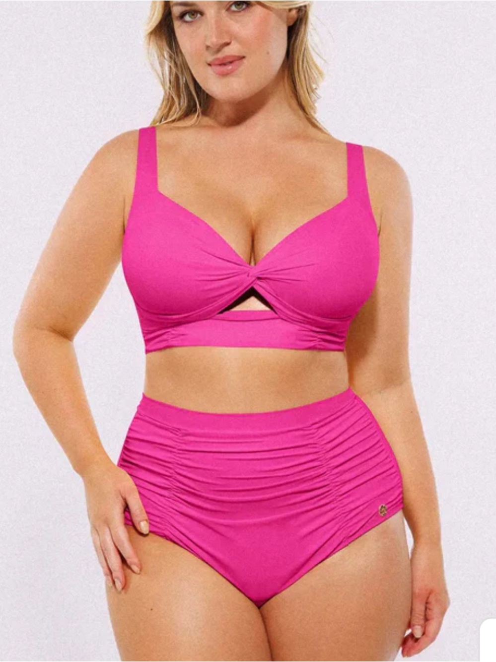 Plus Size Pink Twist-Front Bikini Set